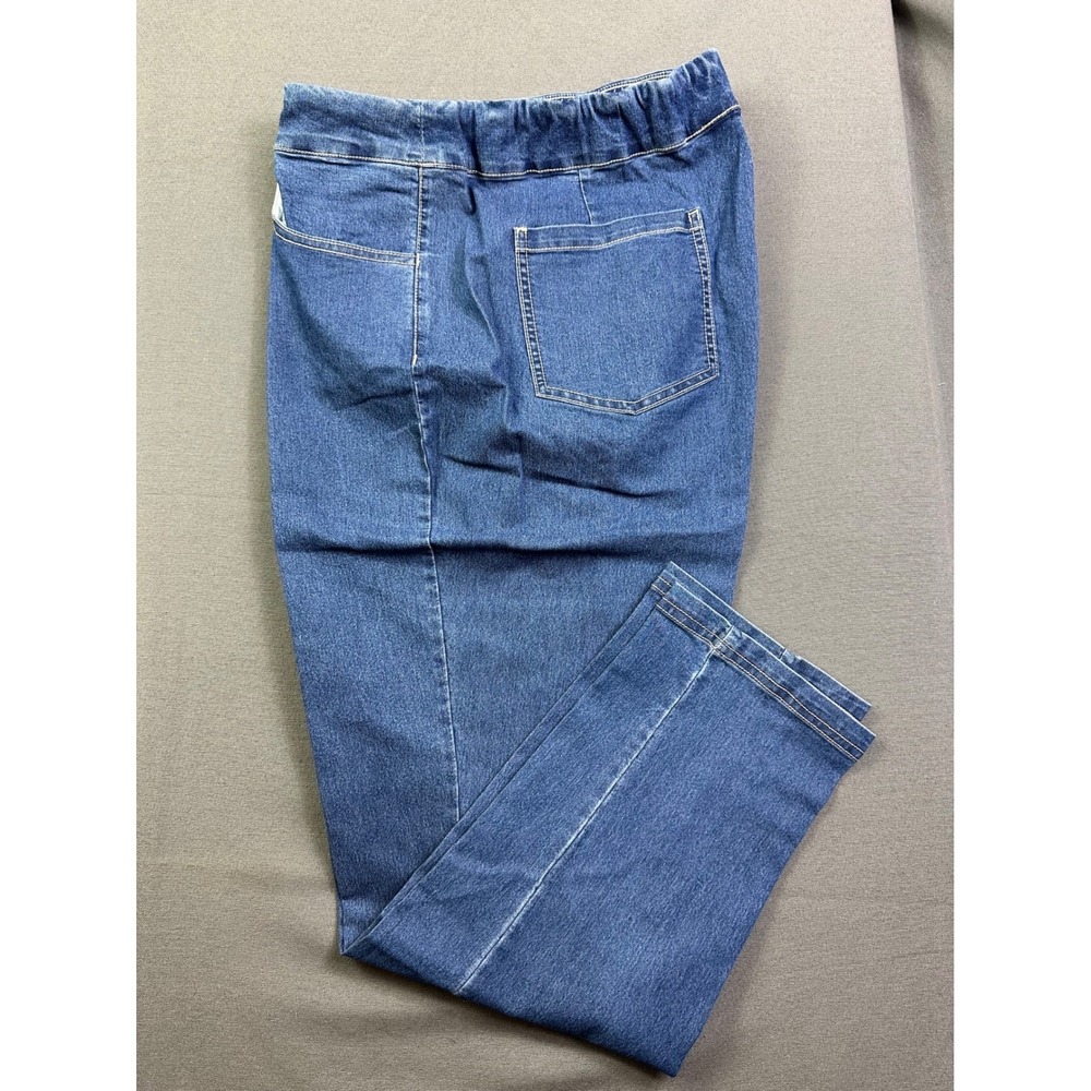 National  Women Pant Size 16 Elastic Waist Pull On Straight Leg Jeans Blue